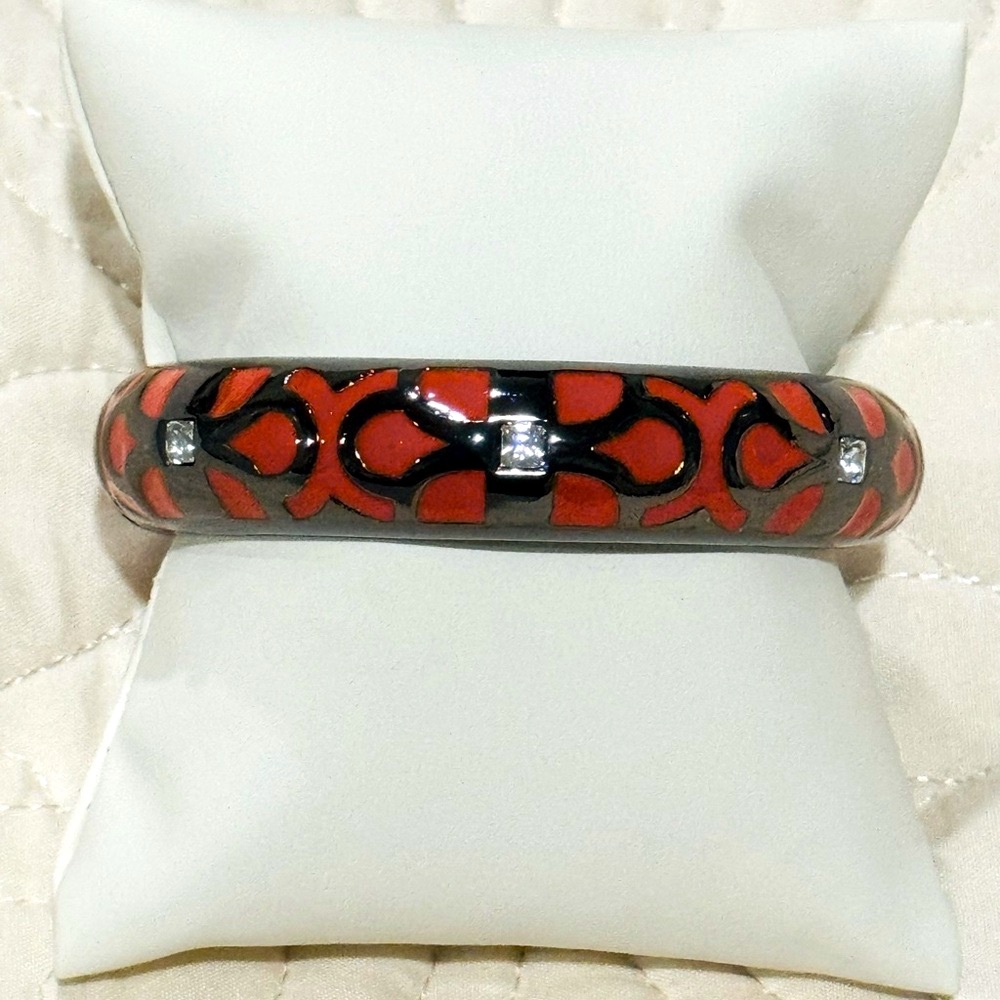 Orange and Gunmetal Hinged Bangle bracelet NWOT Fall Halloween